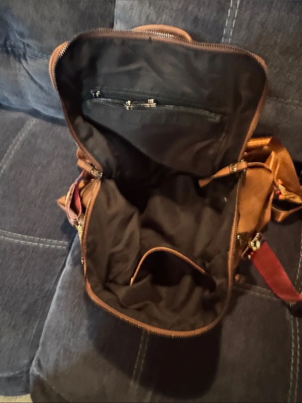 Leather Brown Men's Backpack with Accent Strap